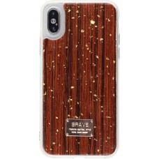 Hülle iPhone X / Xs - Gold Flakes Brave dunkel Holz