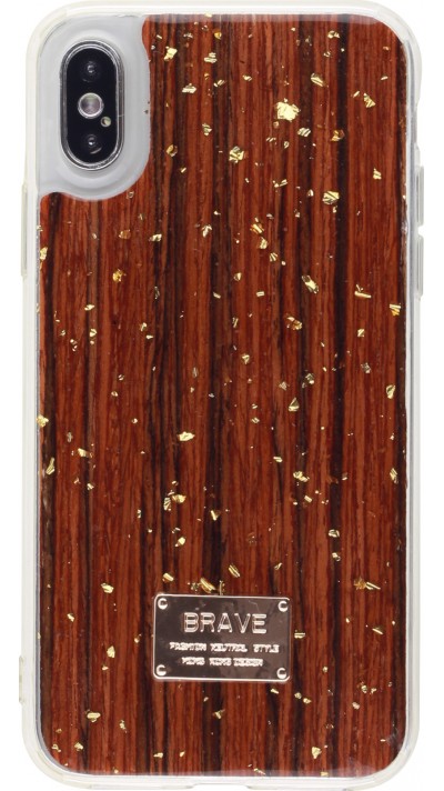 Coque iPhone X / Xs - Gold Flakes Brave bois foncé