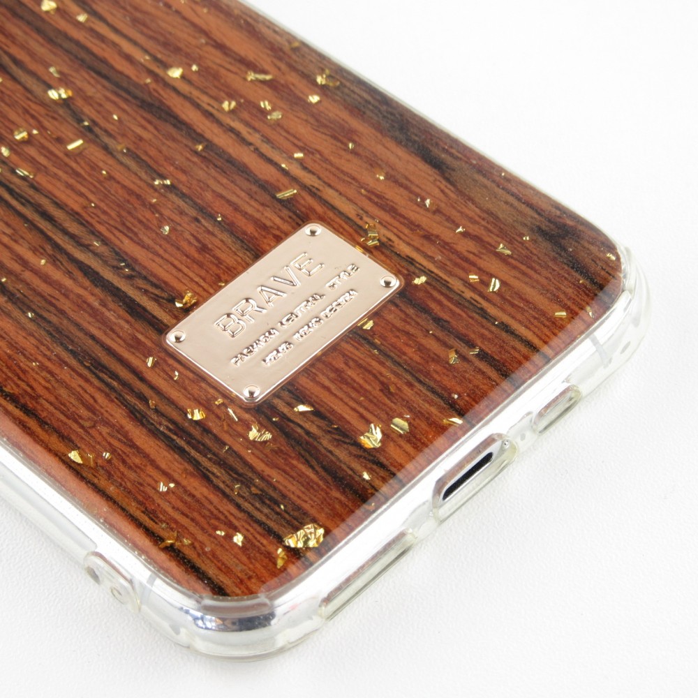Coque iPhone X / Xs - Gold Flakes Brave bois foncé