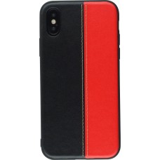 Coque iPhone Xs Max - Leather double Noir - Rouge