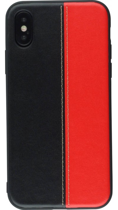 Coque iPhone Xs Max - Leather double Noir - Rouge