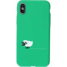 Hülle iPhone X / Xs - Plastic Mat grüne Schafe
