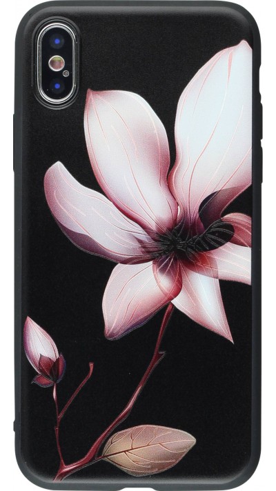 Coque iPhone X / Xs - Print lotus - Noir