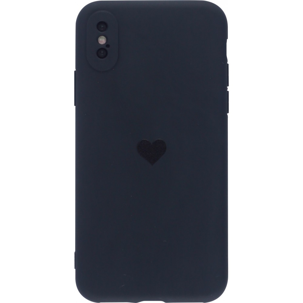 Coque iPhone X / Xs - Silicone Mat Coeur - Noir