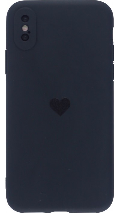 Coque iPhone X / Xs - Silicone Mat Coeur - Noir