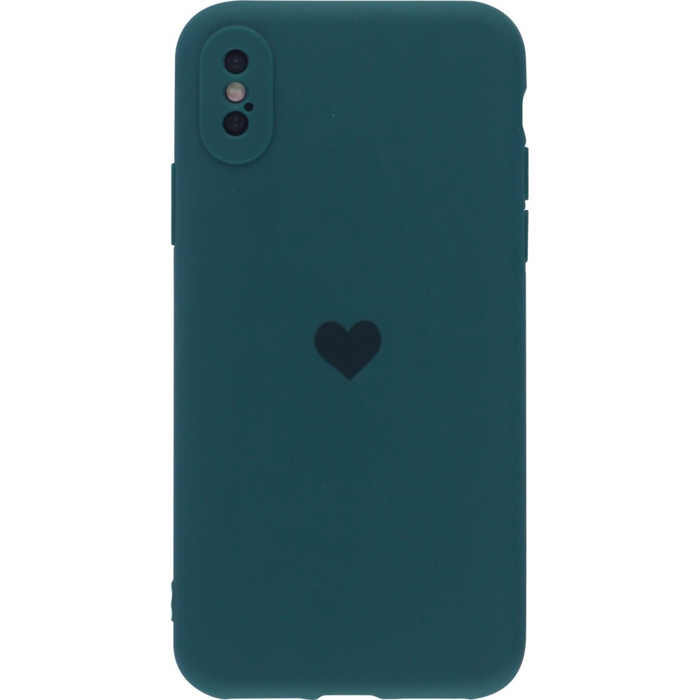 Coque iPhone X / Xs - Silicone Mat Coeur - Vert foncé