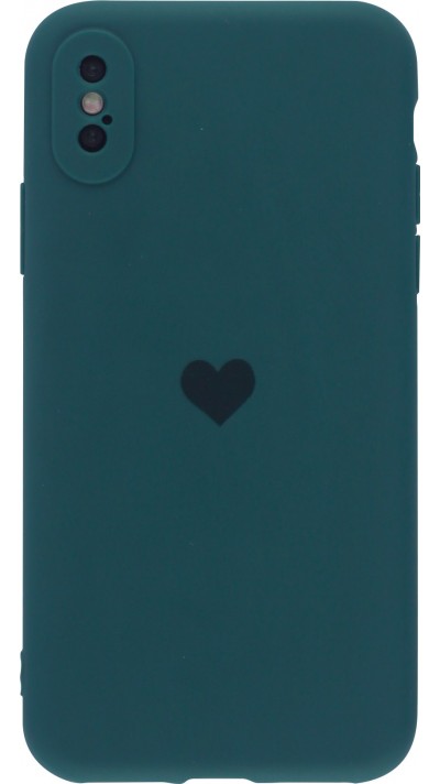 Coque iPhone XR - Silicone Mat Coeur - Vert foncé