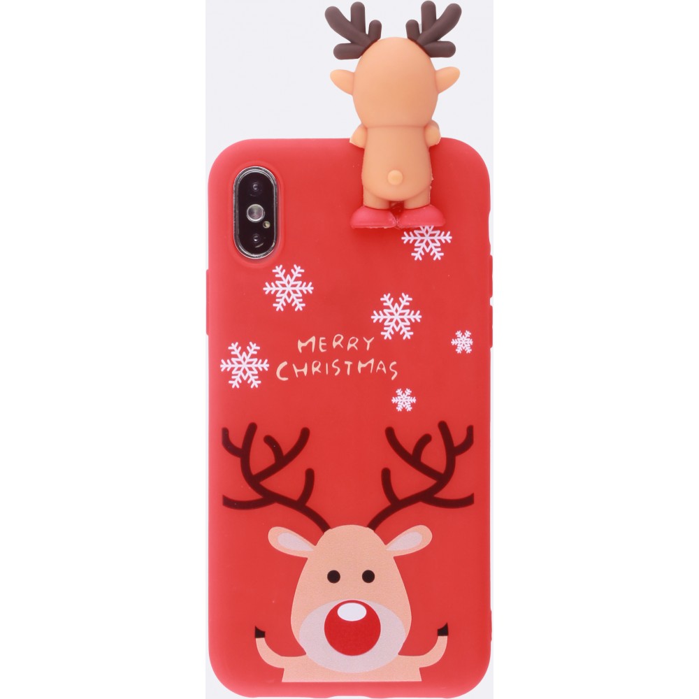 Coque iPhone Xs Max - Silicone Noël renne 3D