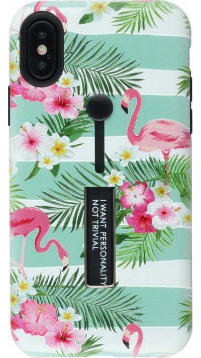 Coque iPhone X / Xs - Strap back flamants - Rose