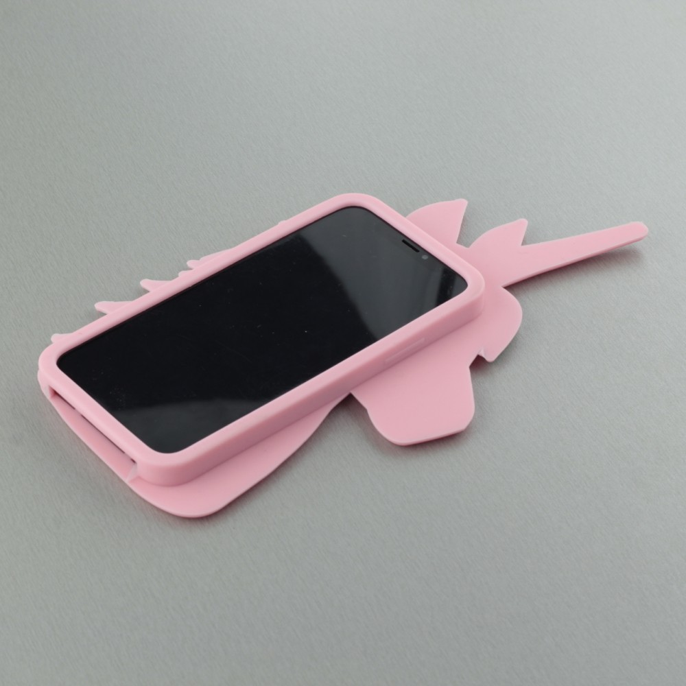 Hülle iPhone X / Xs - 3D Einhornkopf - Rosa