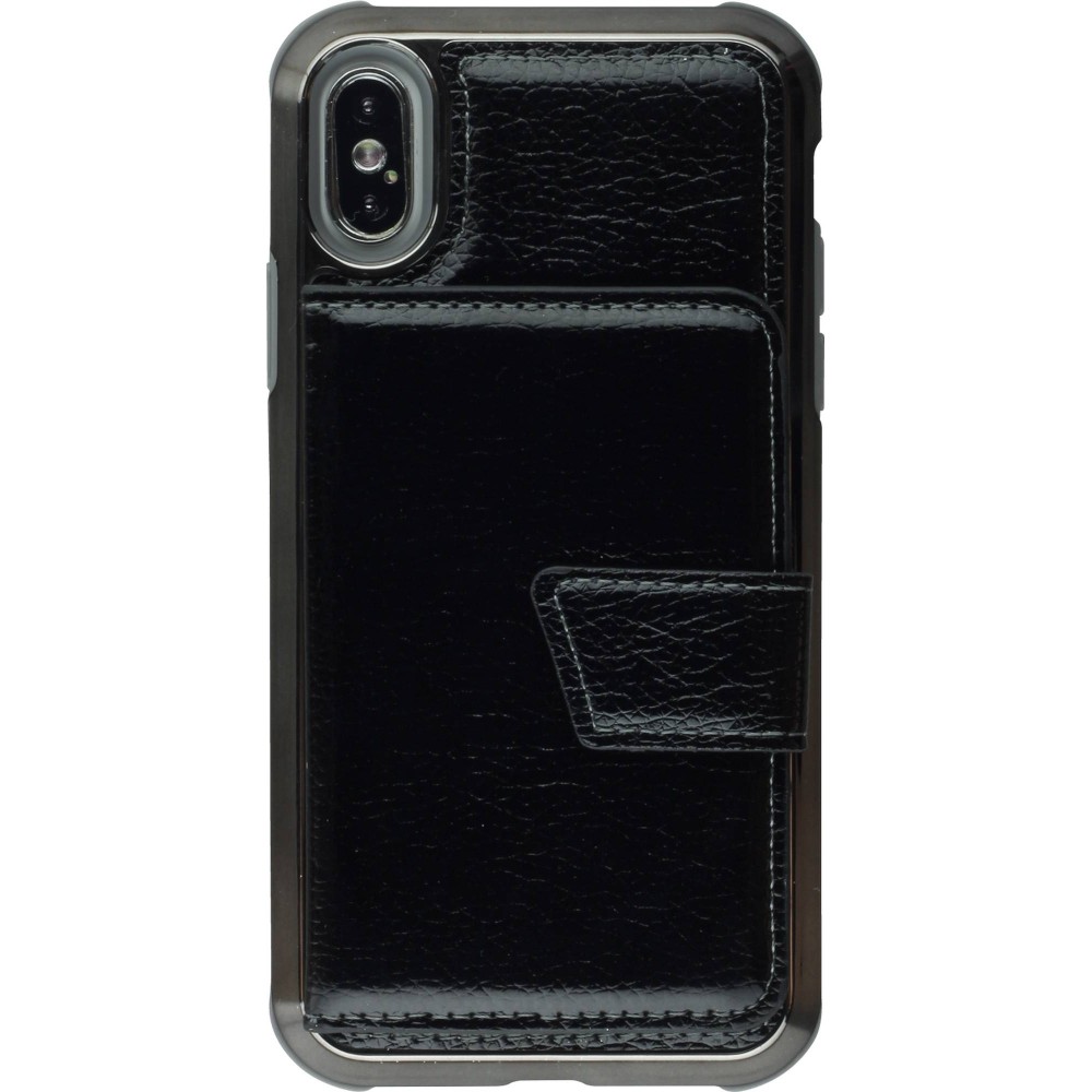 Coque iPhone X / Xs - Wallet Flip Metal - Noir