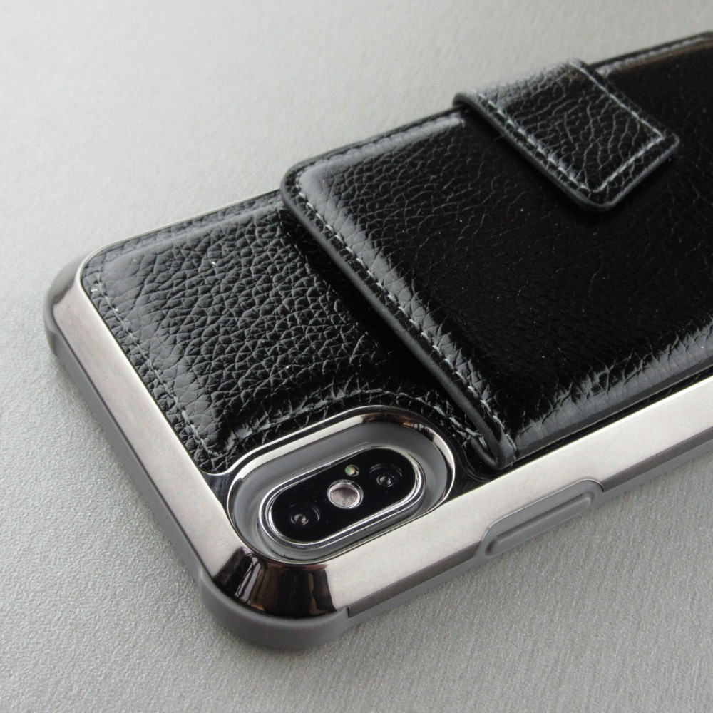 Coque iPhone X / Xs - Wallet Flip Metal - Noir