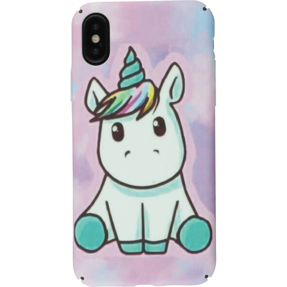 Hülle iPhone X / Xs - Baby unicorn hell- Rosa