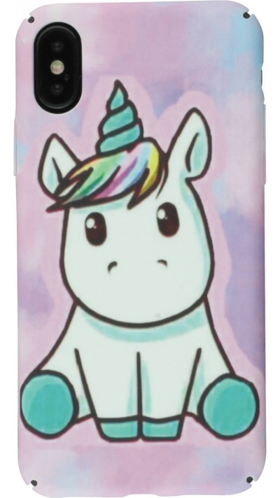 Coque iPhone X / Xs - Baby unicorn - Rose clair