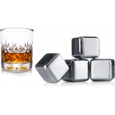 Elegantes und luxuriöses Eiswürfel Set aus polierten & verchromten Würfeln für Whisky / Cocktails (4 Stück)