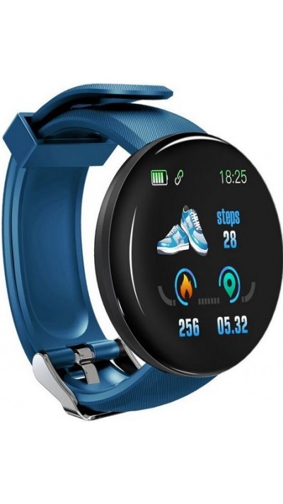 D18 Smart Watch Fitness Tracker Color Touch Screen IP65 inkl. Phone App - Blau