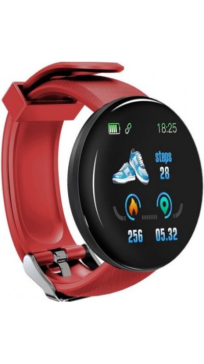 D18 Smart Watch Fitness Tracker Color Touch Screen IP65 inkl. Phone App - Rot