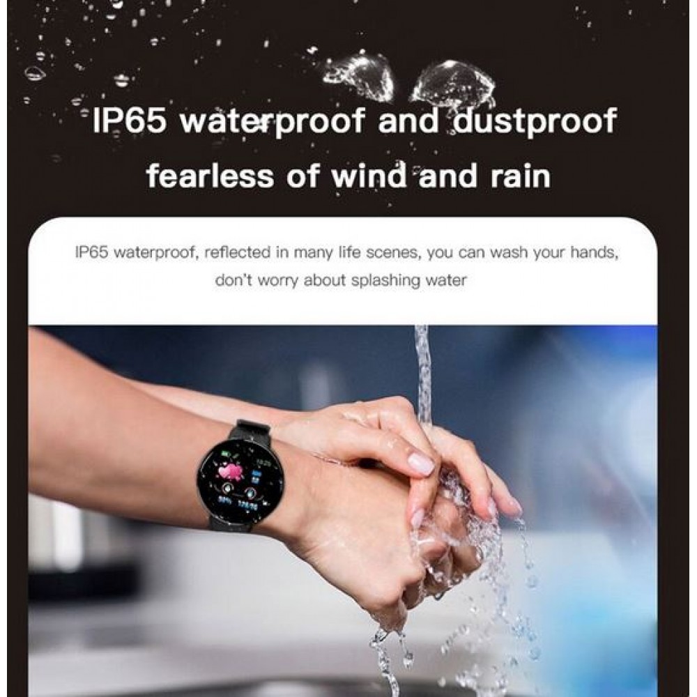 D18 Smart Watch Fitness Tracker Color Touch Screen IP65 inkl. Phone App - Rot