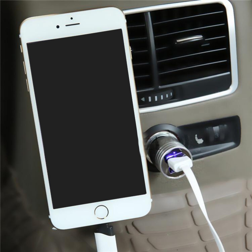 Prise allume-cigare voiture 2 ports USB-A - Avec marteau pour casser les vitres - Argent