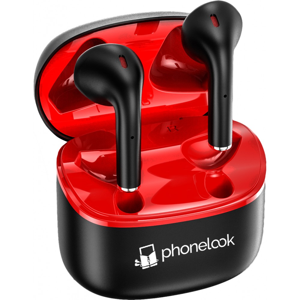 PhoneLook Pods - Kopfhörer Bluetooth 5.0 - Earpods mit integriertem Mikrofon + wireless Lade-Etui - Schwarz