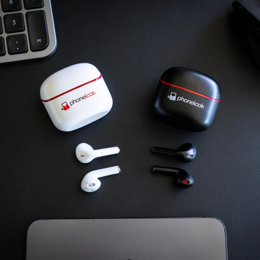 PhoneLook Pods - Kopfhörer Bluetooth 5.0 - Earpods mit integriertem Mikrofon + wireless Lade-Etui - Schwarz