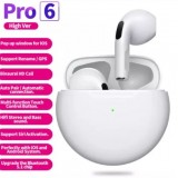 Écouteurs Pro 6 Bluetooth 5.0 Super Bass sans fil Earbuds design rond - Blanc