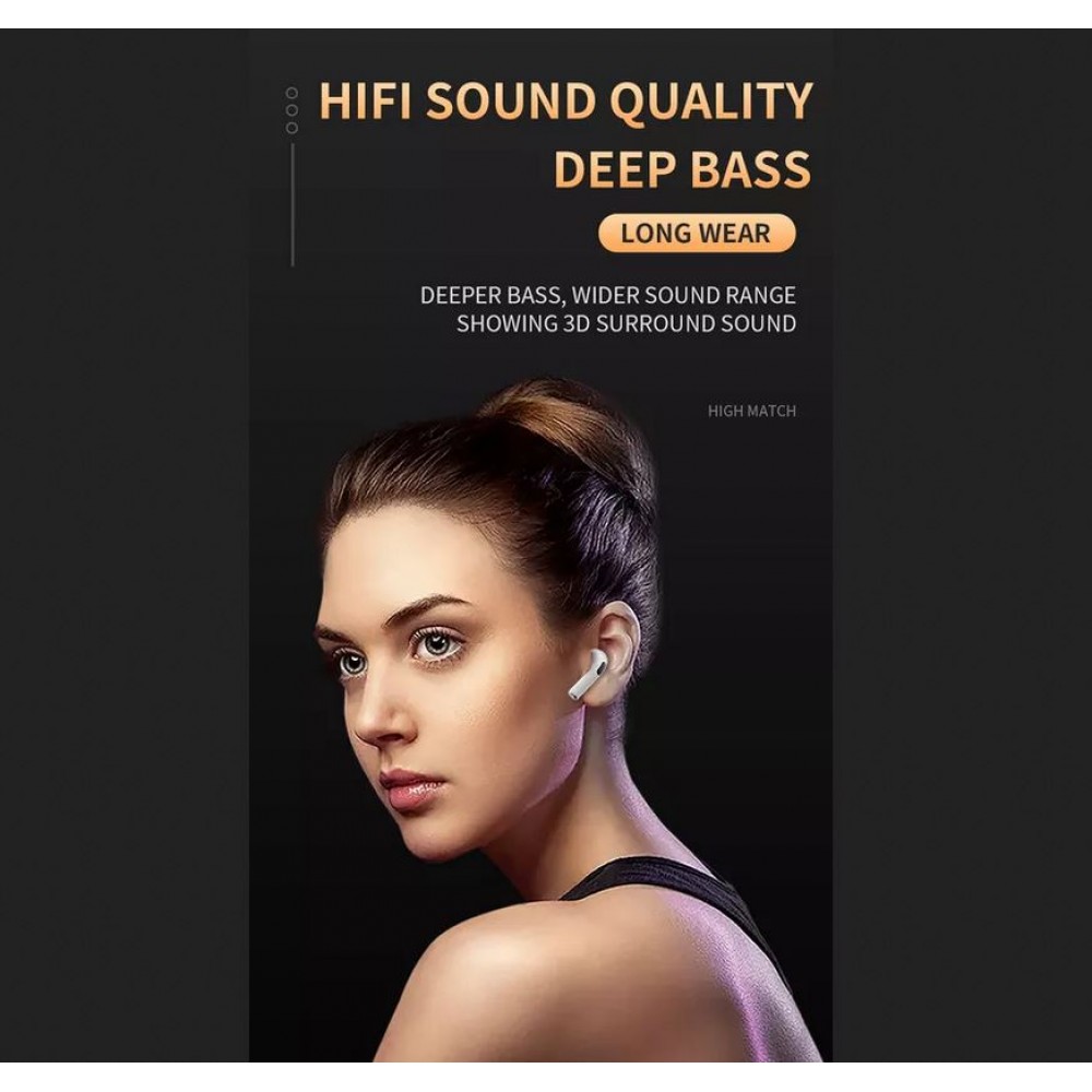 Écouteurs Pro 6 Bluetooth 5.0 Super Bass sans fil Earbuds design rond - Blanc
