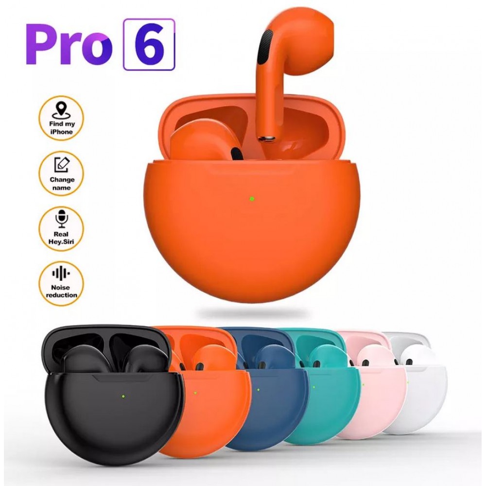 Écouteurs Pro 6 Bluetooth 5.0 Super Bass sans fil Earbuds design rond - Noir