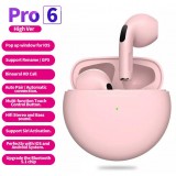 Écouteurs Pro 6 Bluetooth 5.0 Super Bass sans fil Earbuds design rond - Rose