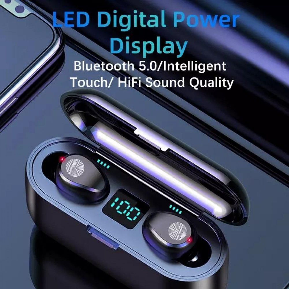Kabellose Bluetooth Kopfhörer TWS F9 - inkl. Mikrofon, Touch Control und Lade Etui mit LED Anzeige