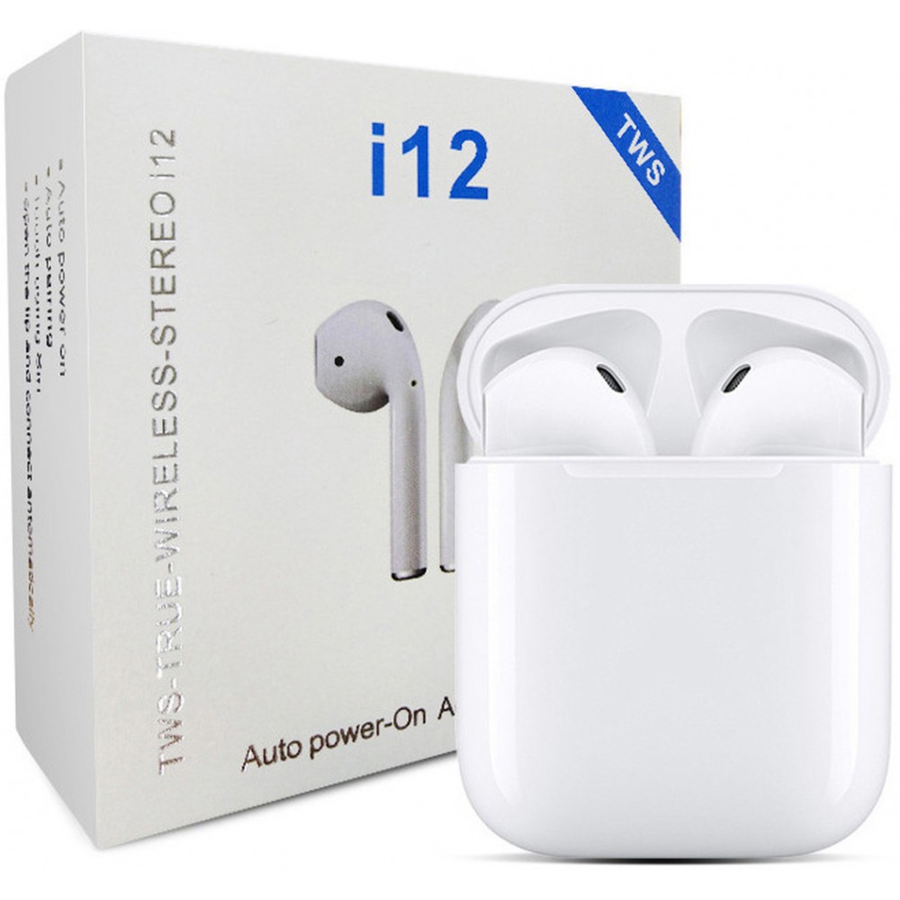 Kabellose Kopfhörer TWS i12 Bluetooth  4.2 - In-Ear inkl. Mikrofon und Lade Etui - Weiss