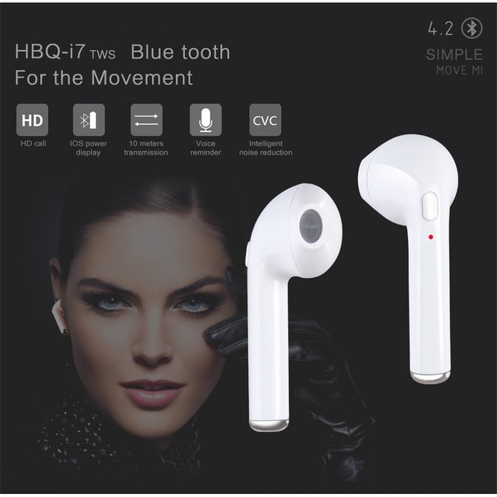 Kabellose Kopfhörer i7S TWS Bluetooth 4.2 - inkl. Verstau- und Lade Etui - Weiss