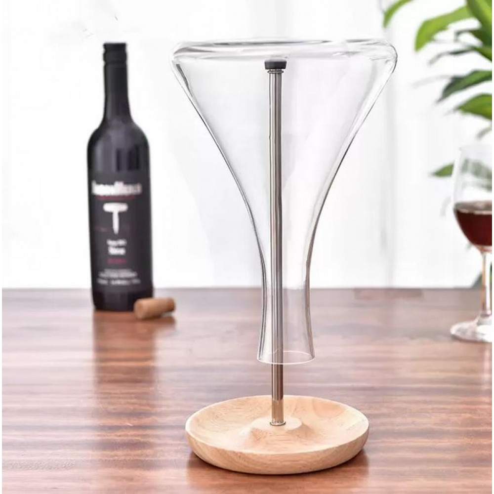 Elégant support pour carafe à vin avec socle en bois - carafe non incluse