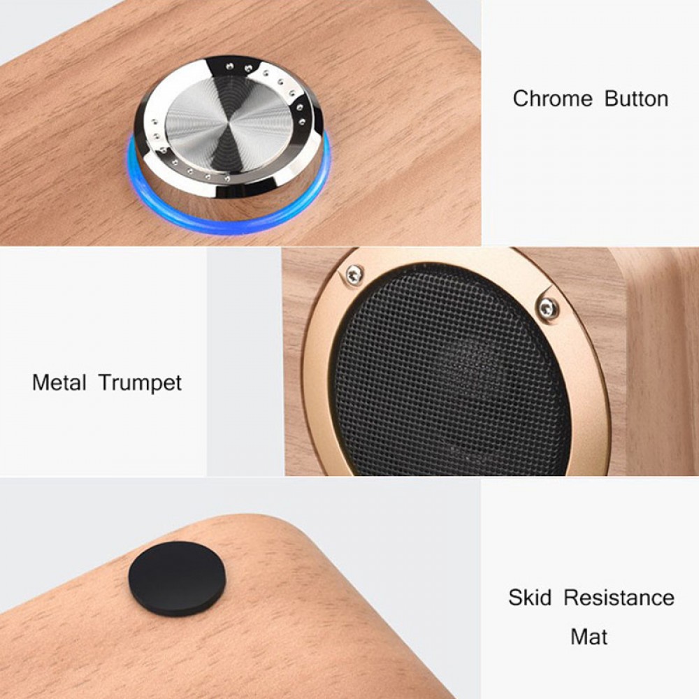 Kabelloser Bluetooth 4.2 Lautsprecher im Retro Holz-Look 5W 1+1 Stereo Sound