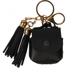 Lederhülle Tasche Case AirPods 1 / 2 - mit Fransen, Mini-Handtasche mit Schlüsselanhänger - Schwarz