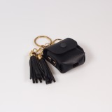 Lederhülle Tasche Case AirPods 1 / 2 - mit Fransen, Mini-Handtasche mit Schlüsselanhänger - Schwarz