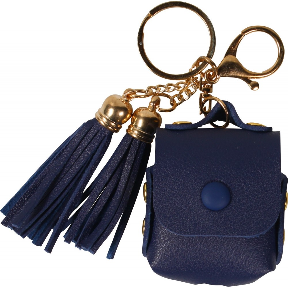 Etui AirPods 1 / 2 - à Franges, Mini-sac à main avec Porte-clés en simili-cuir - Bleu