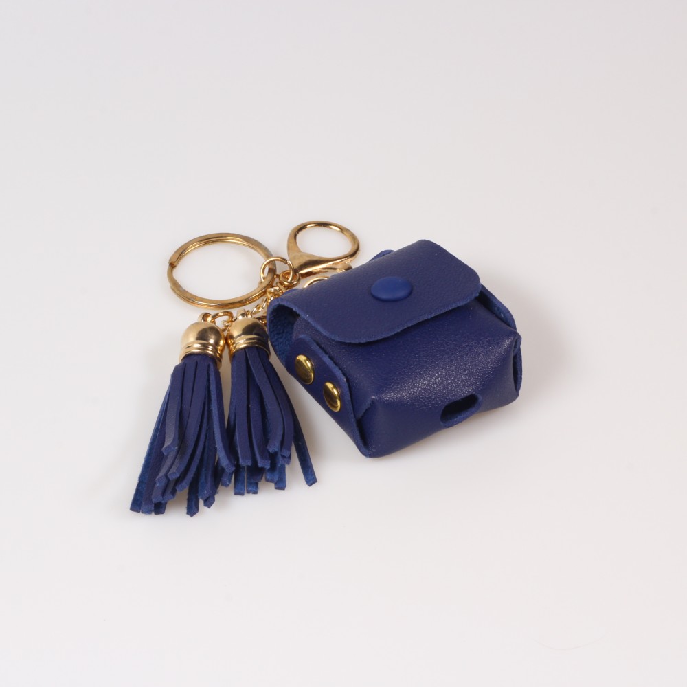 Lederhülle Tasche Case AirPods 1 / 2 - Fransen-Etui, Mini-Handtasche mit Schlüsselanhänger - Blau