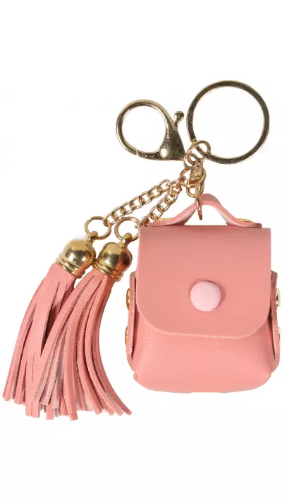 Etui cuir AirPods 1 / 2 - à Franges, Mini-sac à main avec Porte-clés - Rose - Saumon