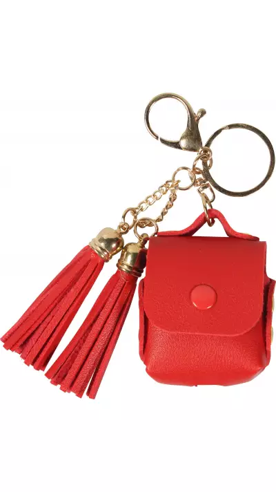 Etui cuir AirPods 1 / 2 - à Franges, Mini-sac à main avec Porte-clés - Rouge