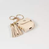 Lederhülle Tasche Case AirPods 1 / 2 - mit Fransen, Mini-Handtasche mit Schlüsselanhänger - Cremeweiß