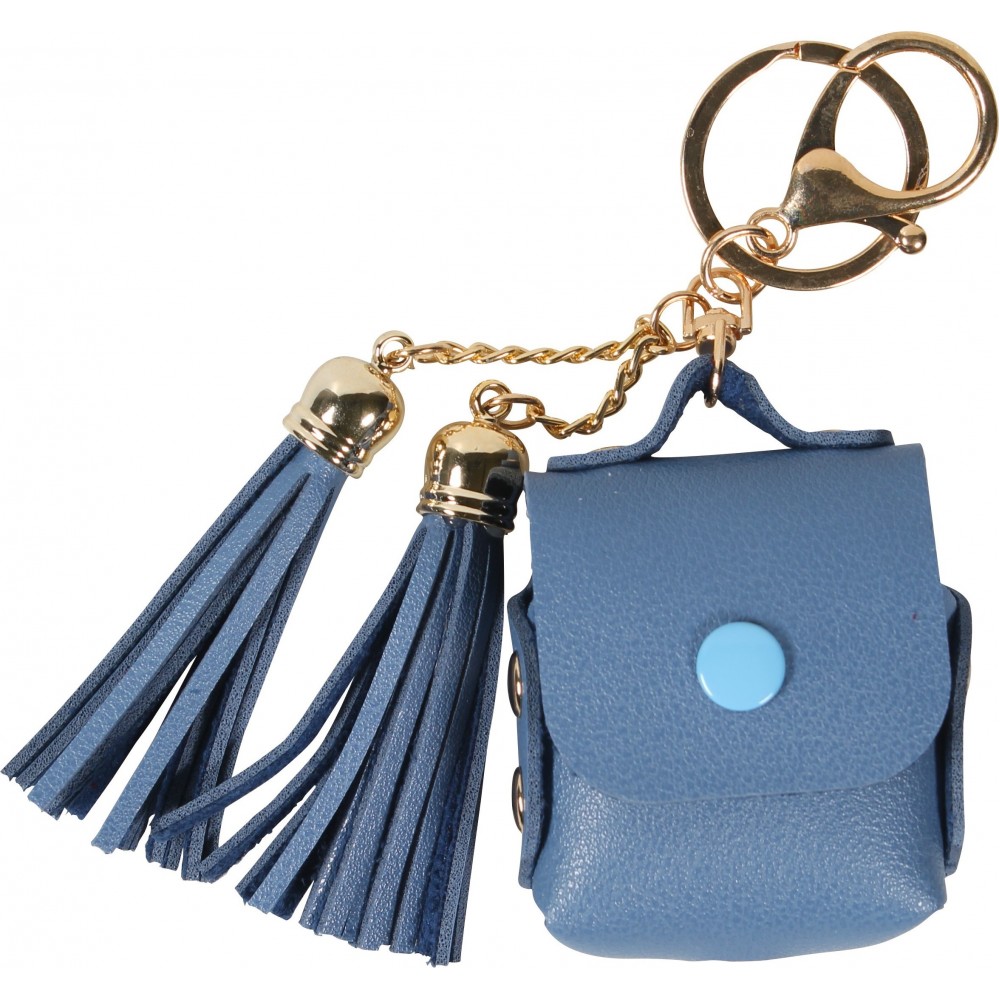 Lederhülle Tasche Case AirPods 1 / 2 - mit Fransen, Mini-Handtasche mit Schlüsselanhänger - Blau