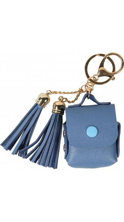 Etui cuir AirPods 1 / 2 - à Franges, Mini-sac à main avec Porte-clés - Bleu