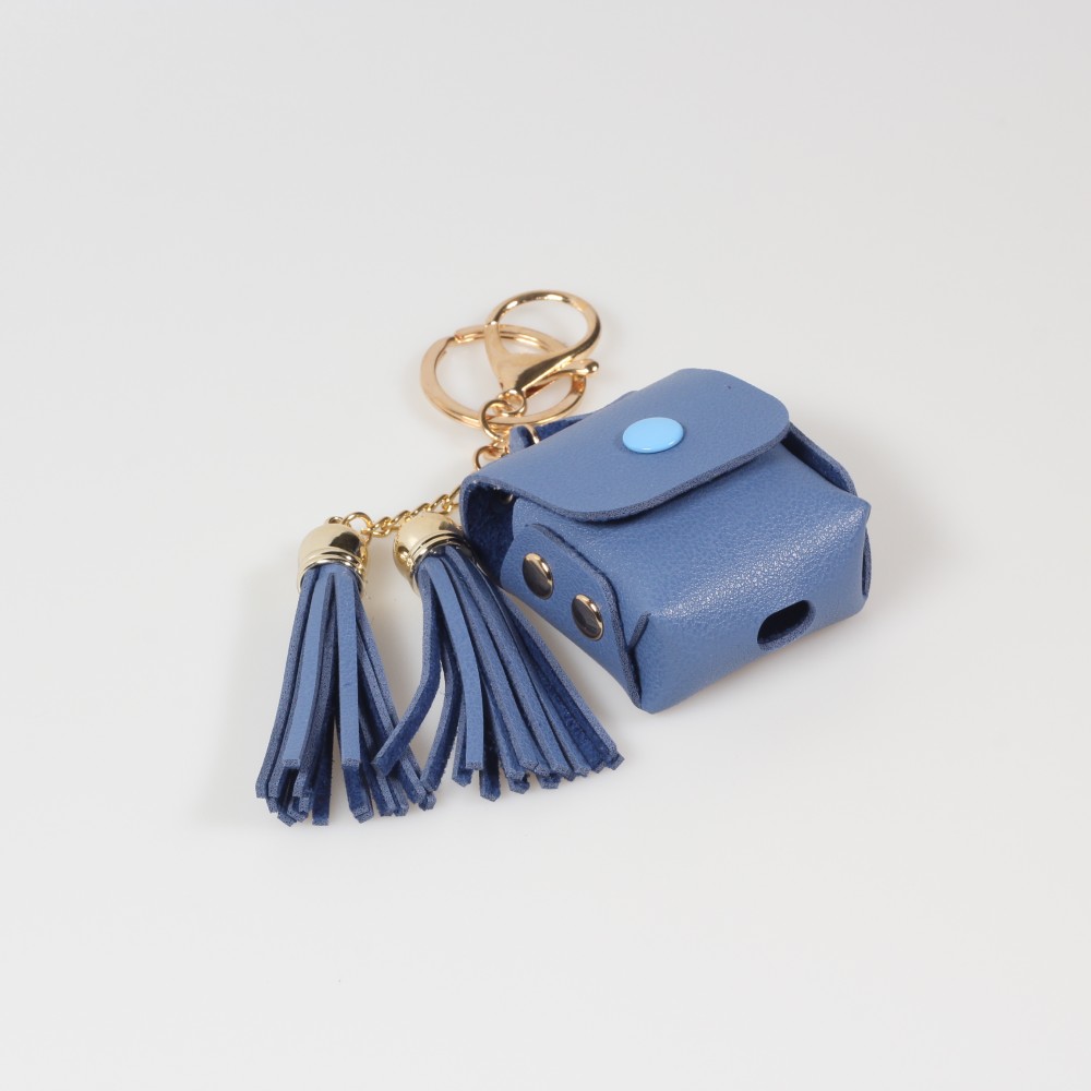 Lederhülle Tasche Case AirPods 1 / 2 - mit Fransen, Mini-Handtasche mit Schlüsselanhänger - Blau