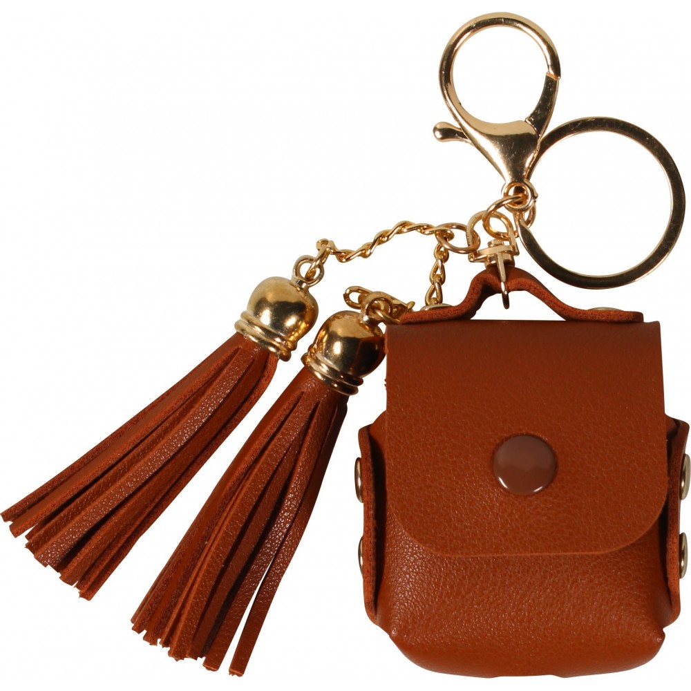 Lederhülle Tasche Case AirPods 1 / 2 - mit Fransen, Mini-Handtasche mit Schlüsselanhänger - Braun