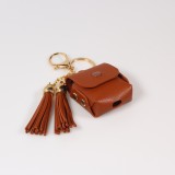 Lederhülle Tasche Case AirPods 1 / 2 - mit Fransen, Mini-Handtasche mit Schlüsselanhänger - Braun