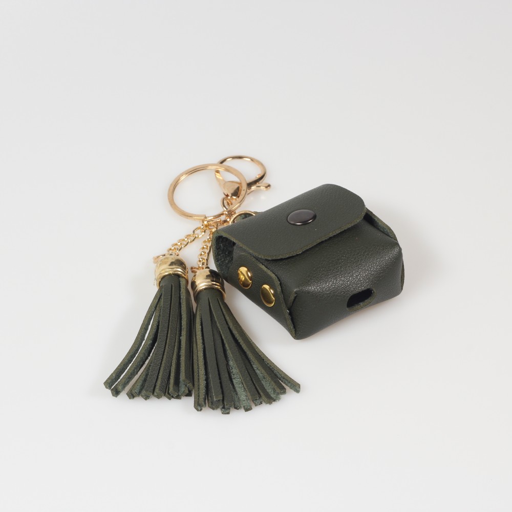 Etui cuir AirPods 1 / 2 - à Franges, Mini-sac à main avec Porte-clés - Kaki