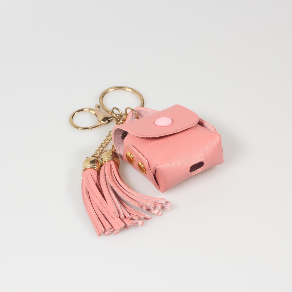 Lederhülle Tasche Case AirPods 1 / 2 - mit Fransen, Mini-Handtasche mit Schlüsselanhänger - Lachsrosa 