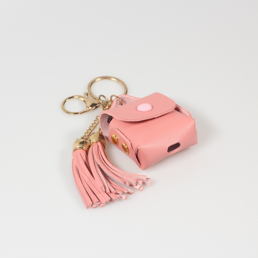 Etui cuir AirPods 1 / 2 - à Franges, Mini-sac à main avec Porte-clés - Rose - Saumon