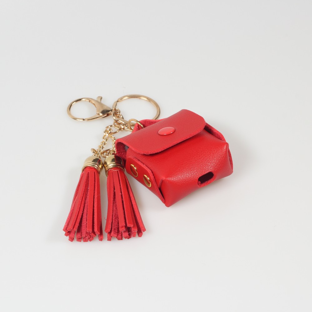 Etui cuir AirPods 1 / 2 - à Franges, Mini-sac à main avec Porte-clés - Rouge